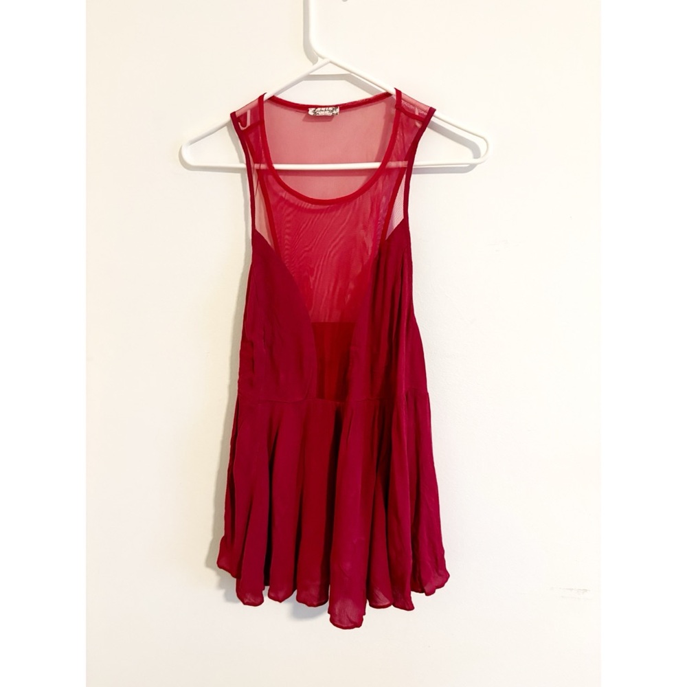 Free People Red Mesh Tank Top - Picture 2 of 4